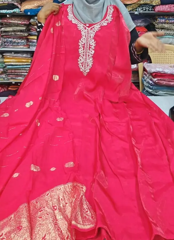 Premium Glass Roman Long Panel Anarkali with Dupatta | KS1181